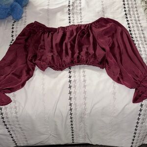 She + Sky Burgundy Off-Shoulder Crop Top